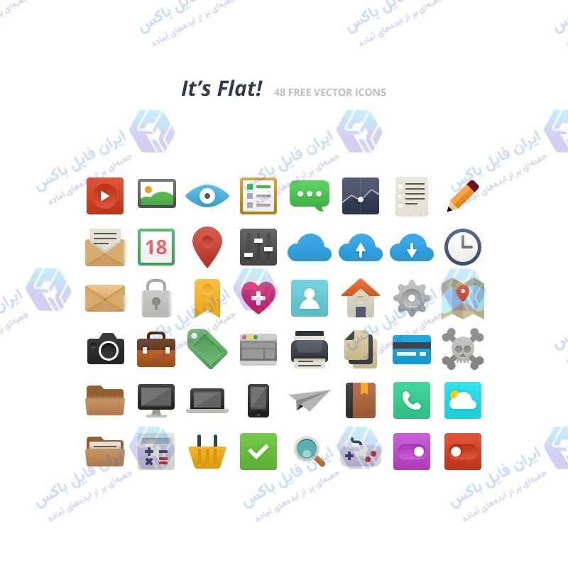 مجموعه آیکون های تخت و لایه باز برای طراحی وب و اپلیکیشن