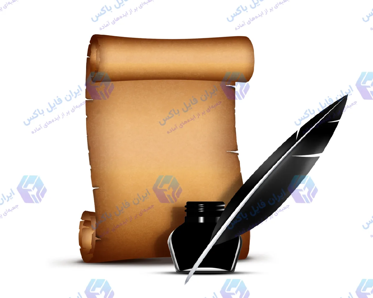 طرح لایه باز PSD طومار کاغذی با قلم نی برای پس زمینه و پوستر