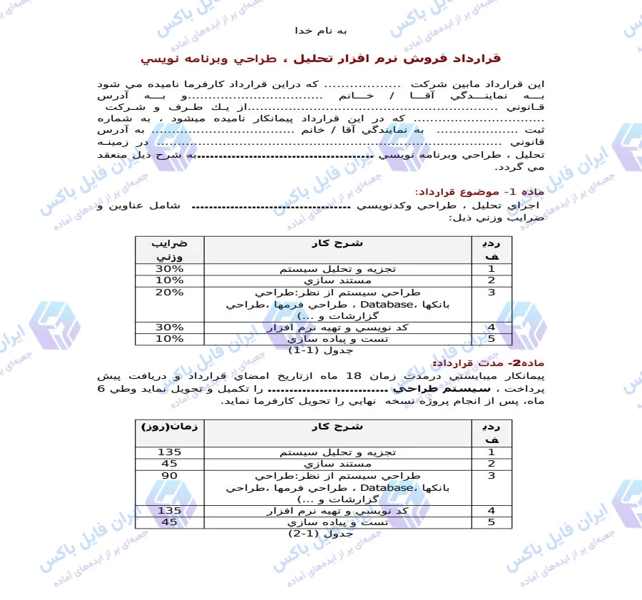 نمونه قرارداد برنامه نویسی و فروش نرم افزار قابل ویرایش Word