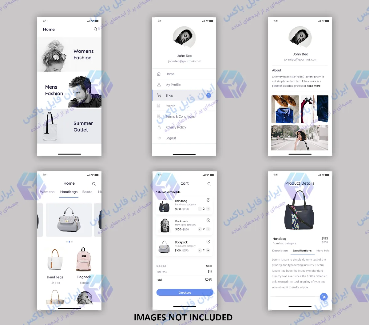 طرح لایه باز رابط کاربری اپلیکیشن خرید آنلاین موبایل PSD