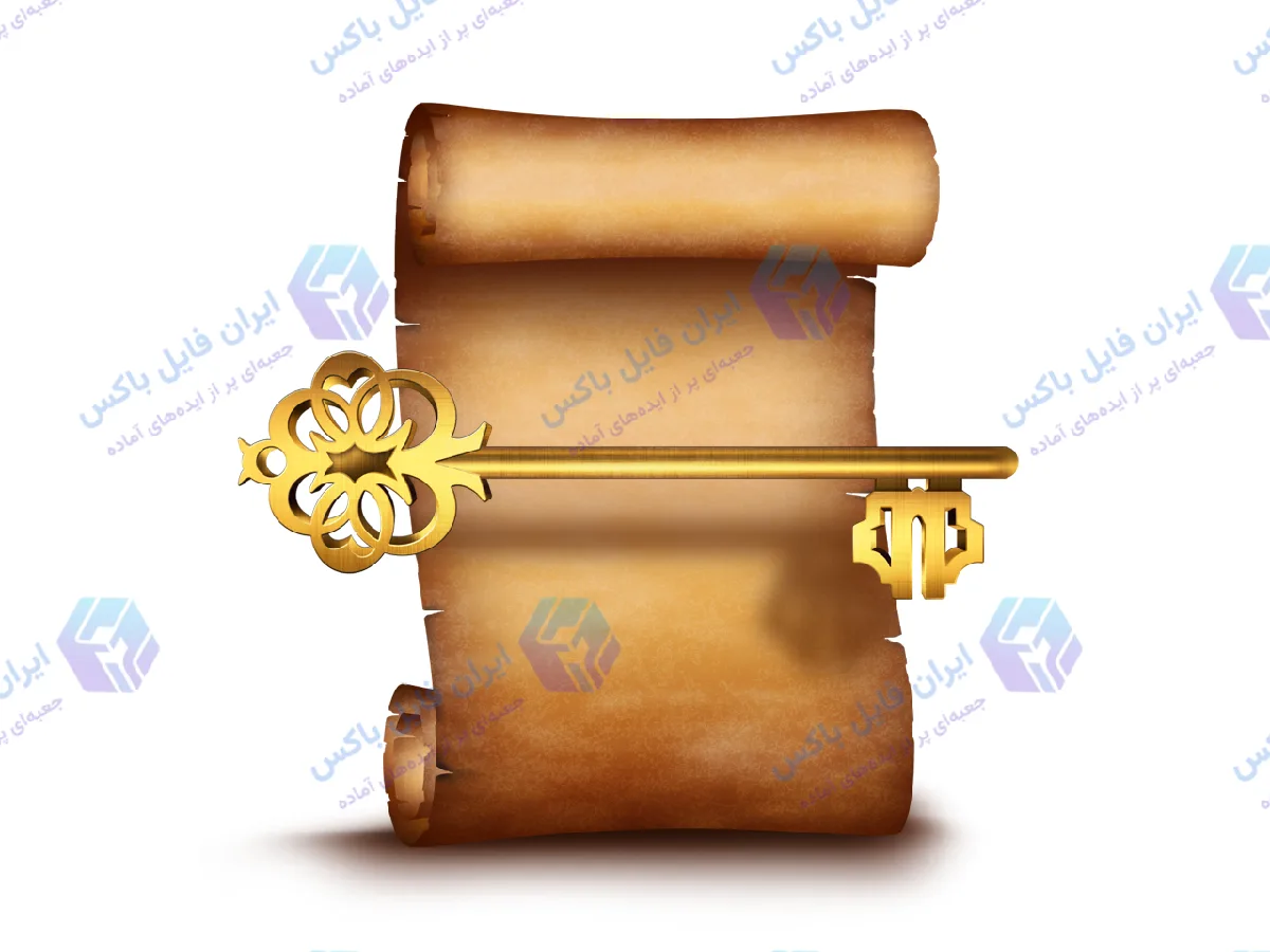طرح لایه باز PSD کلید طلایی روی کاغذ قدیمی ۱۲۸۰×۹۶۰