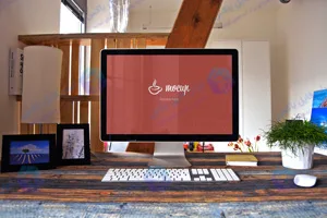 موکاپ لایه باز مانیتور اپل برای نمایش وب سایت و اپلیکیشن