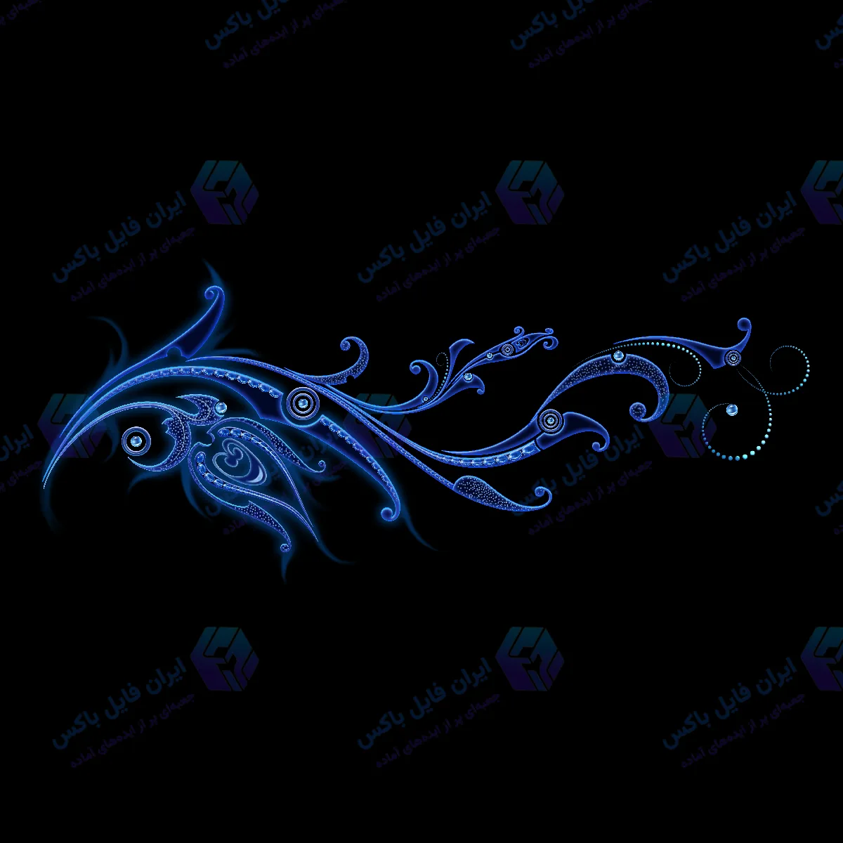 طرح لایه باز اسلیمی تذهیب با بوته آبی نئونی و فریم حلقه ای ۵۰۰۰ پیکسل