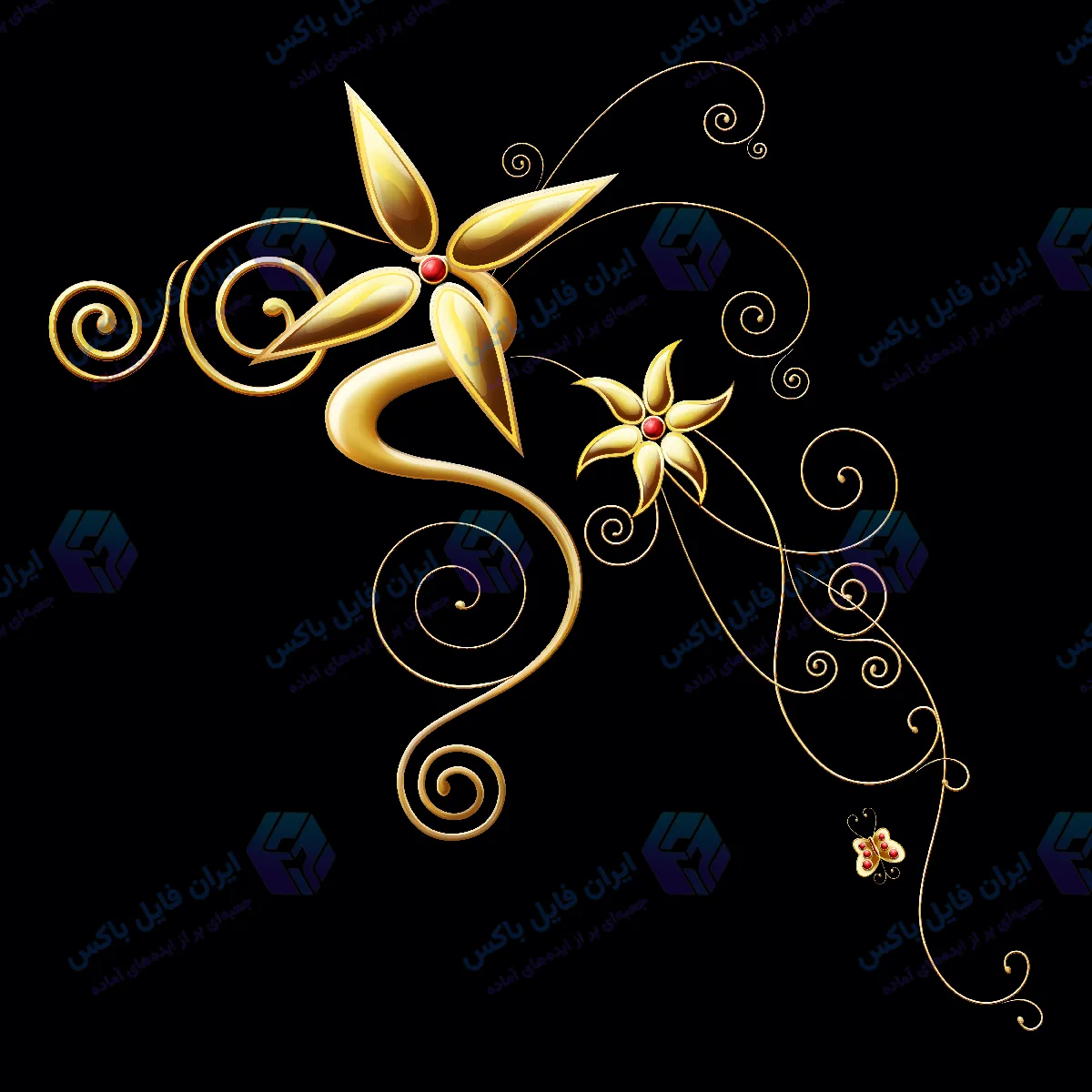 طرح لایه باز گل طلایی دوقلو و پیچک انتزاعی با کیفیت ۵۰۰۰ پیکسل