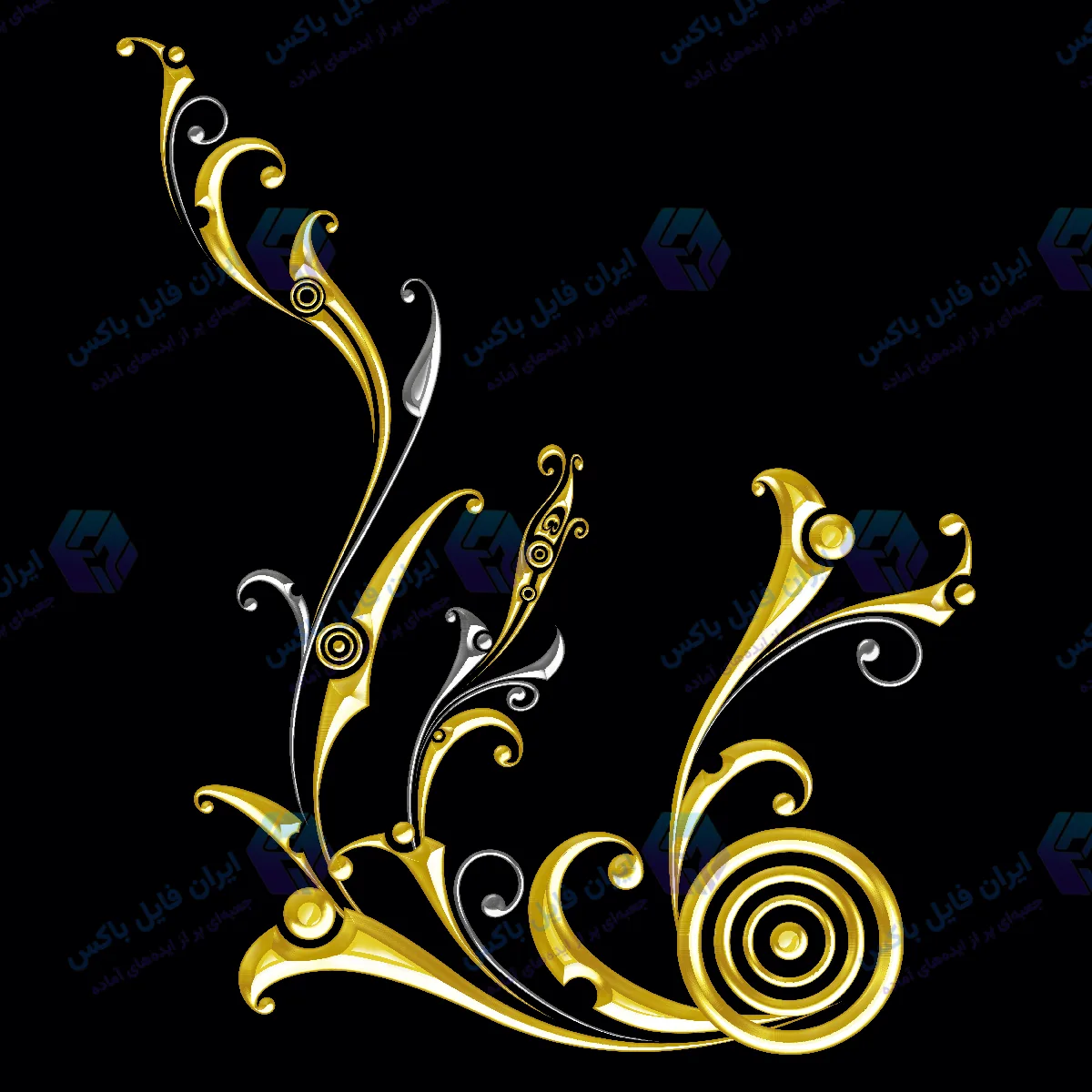 طرح لایه باز بوته انتزاعی طلایی و نقره ای پیچ در پیچ ۵۰۰۰ پیکسل