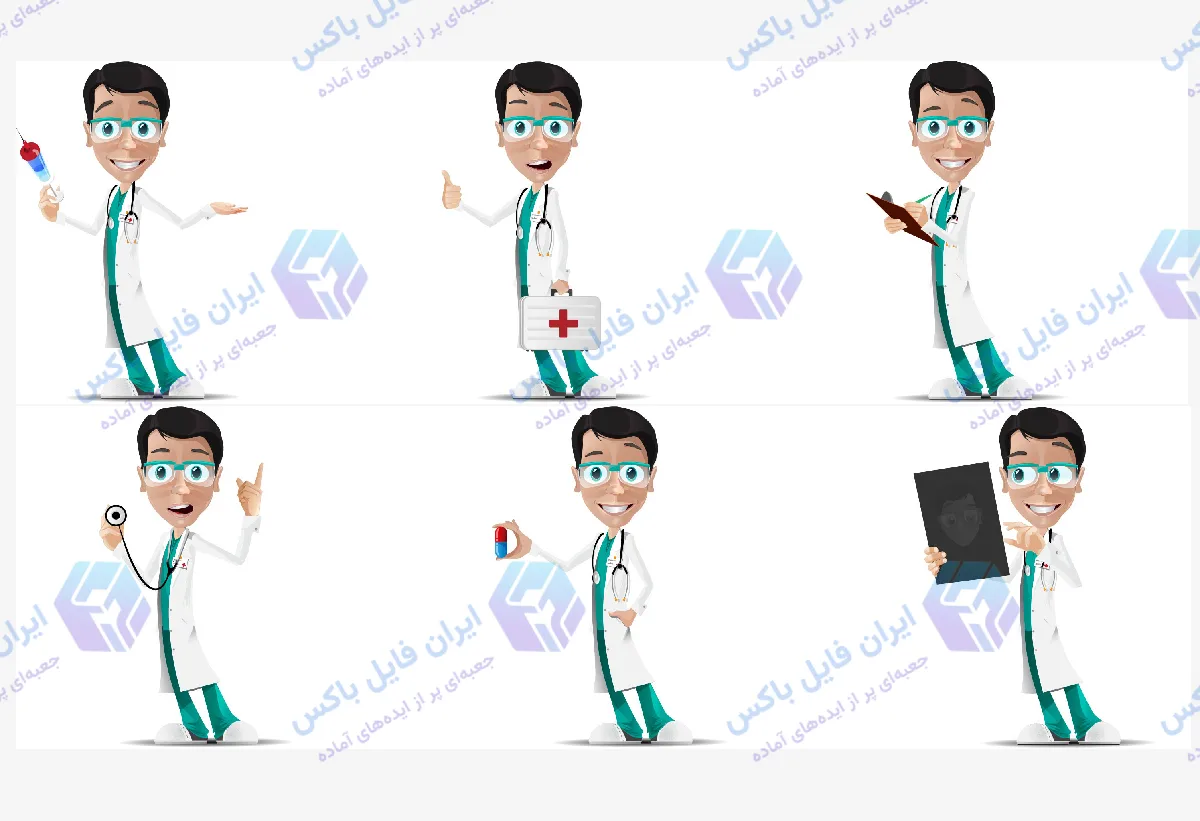 مجموعه کاراکتر وکتور پزشک با فایل قابل ویرایش AI